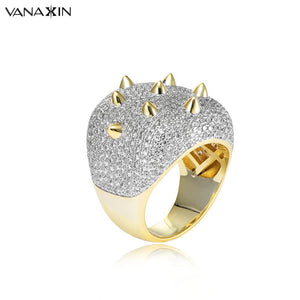 VANAXIN Cool Punk Rings Luxury Jewelry Big Rings For Women Cubic Zirconia Ring Gold Color Self-Defense Party Gift Cocktail Ring