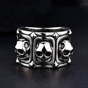 100%925 silver skull ring male, single domineering students personality self-defense forefinger retro streets