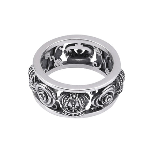 Retro Punk Style S925 Sterling Silver Ring Geometric Hollow Character Crown Cross Ring Self Defense Ring For Men And Women