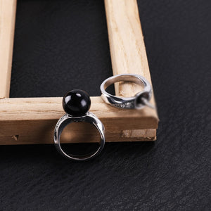 Unisex Popular Black Gem Anti-Wolf Ring EDC Titanium steel Self-Defense Acupuncture Ring Supplies Portable Ornament